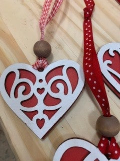 Handmade - Two layer wood heart ornaments