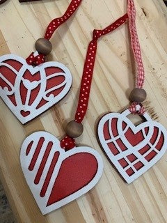 Handmade - Two layer wood heart ornaments