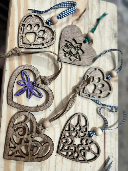 Handmade Wood Christmas Ornament - Irish Knot - Hearts