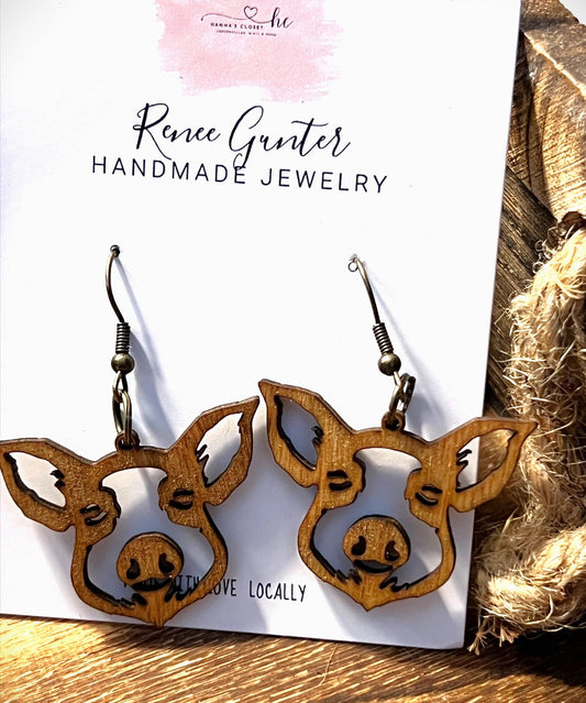 Handmade wood Piggy earrings