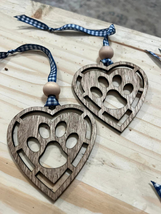 Handmade - Wood Puppy Paw Christmas Ornament